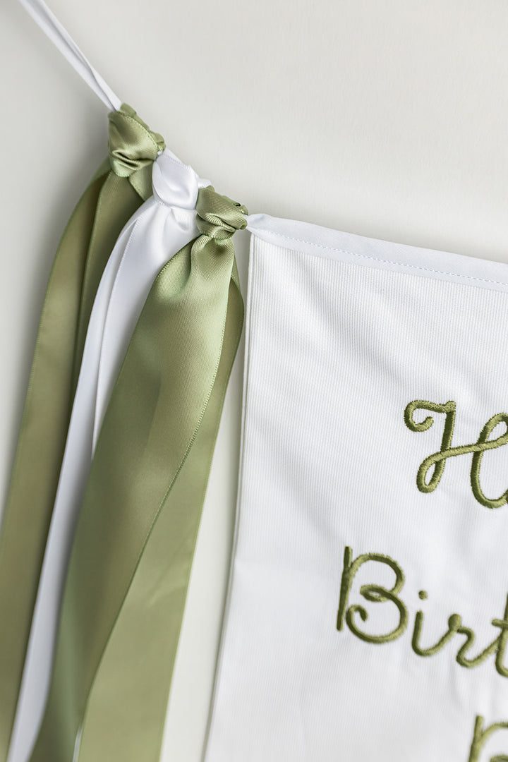 White with Green Happy Birthday Banner