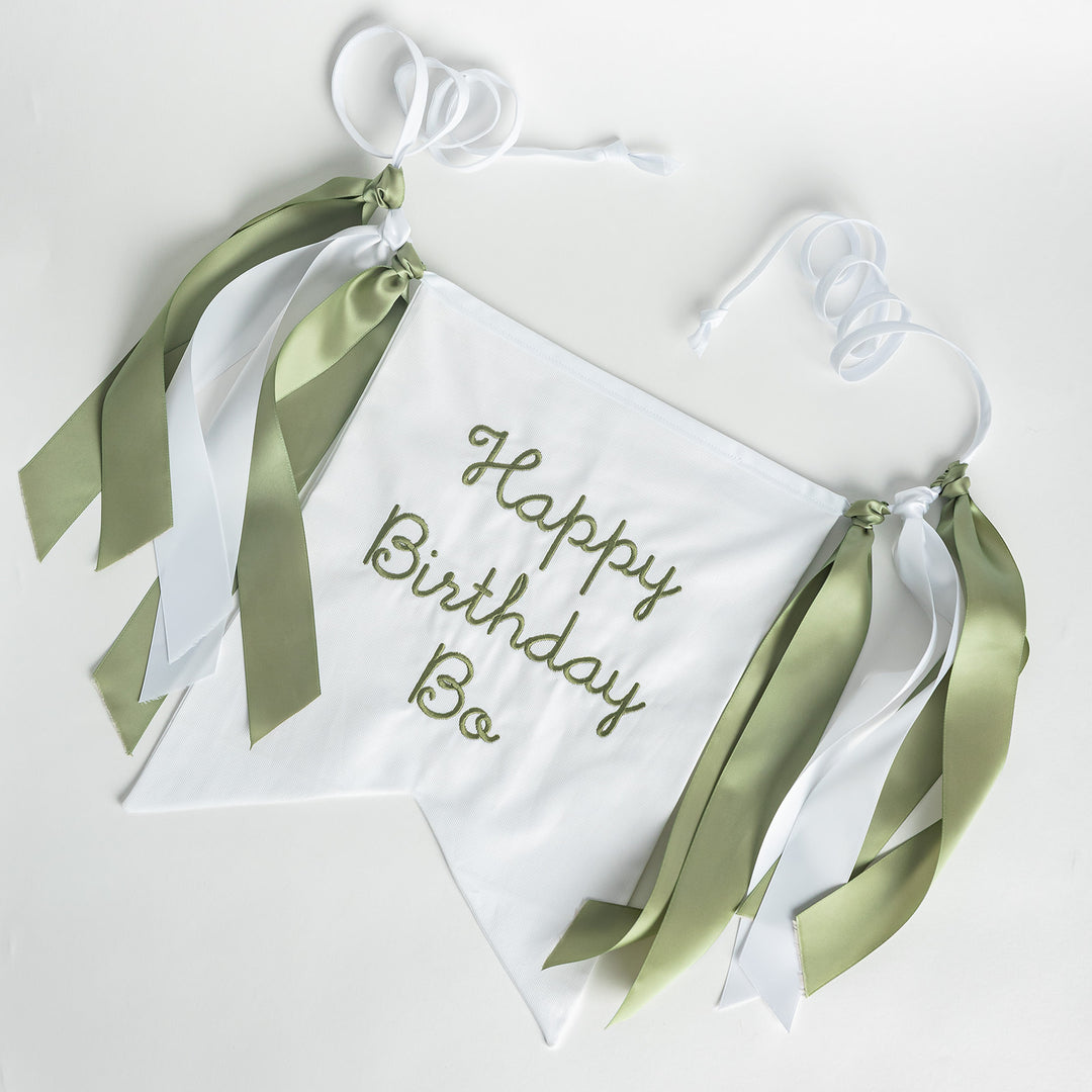 White with Green Happy Birthday Banner