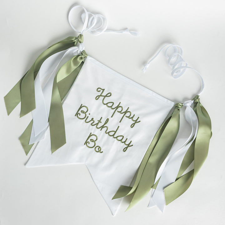 White with Green Happy Birthday Banner