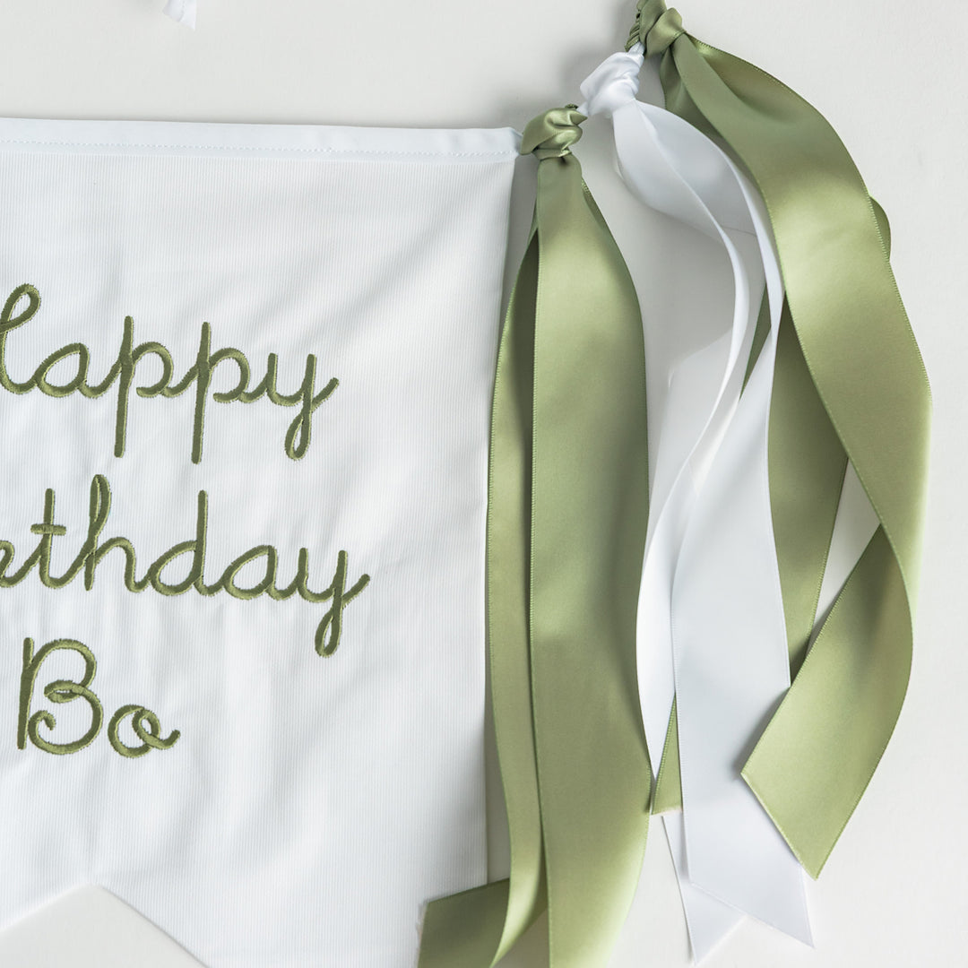 White with Green Happy Birthday Banner