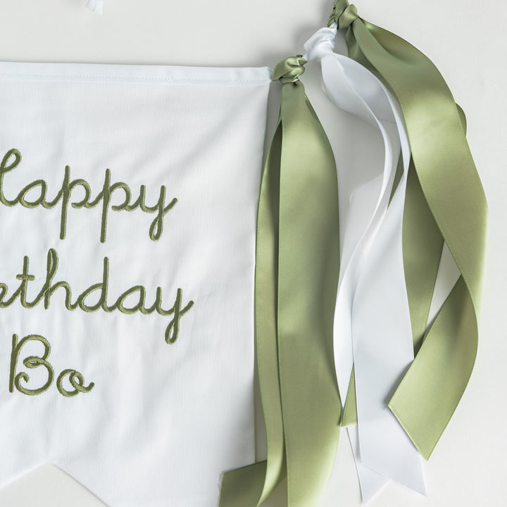 White with Green Happy Birthday Banner