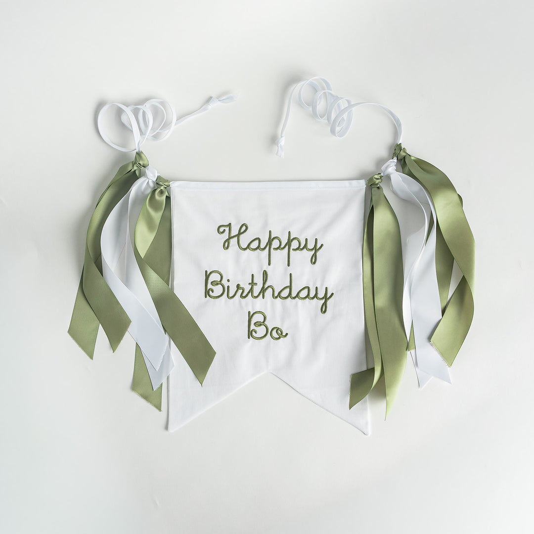 White with Green Happy Birthday Banner