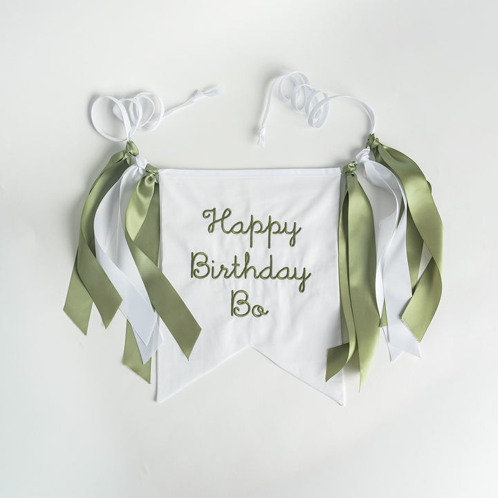 White with Green Happy Birthday Banner