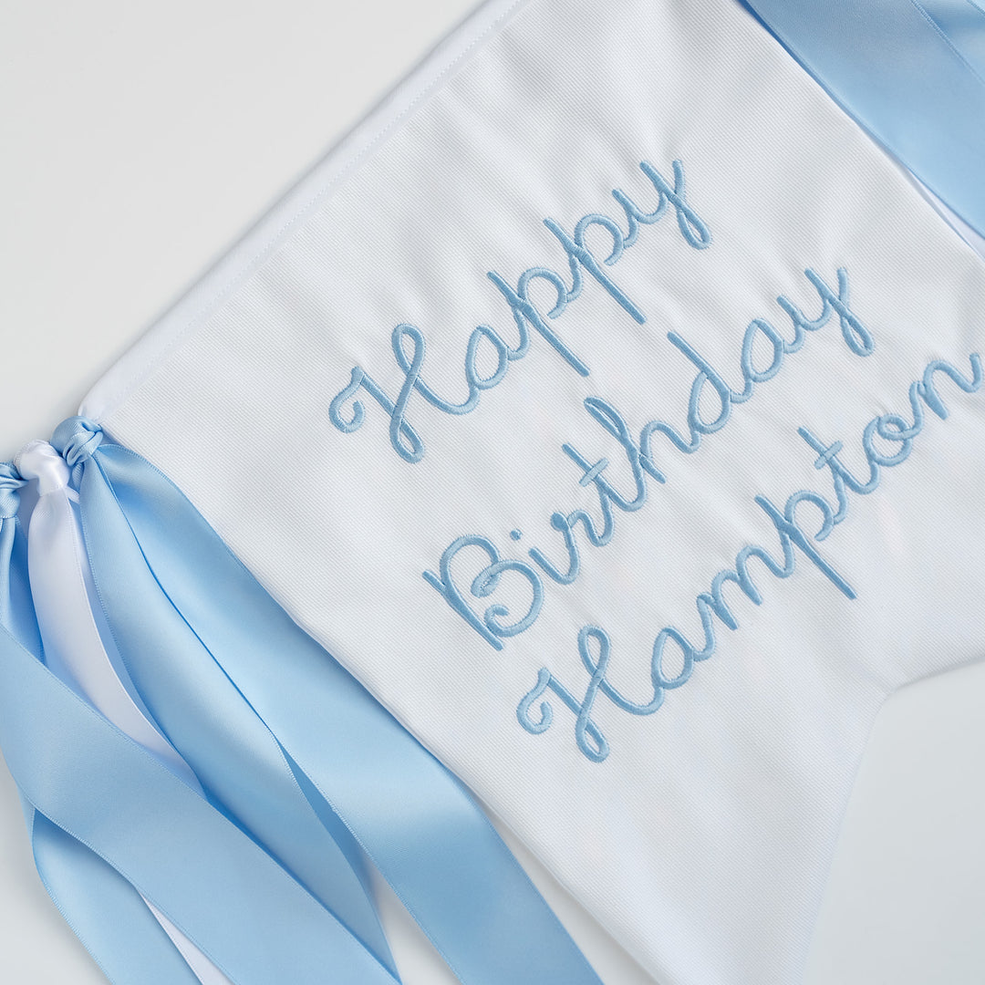 White with Blue Happy Birthday Banner