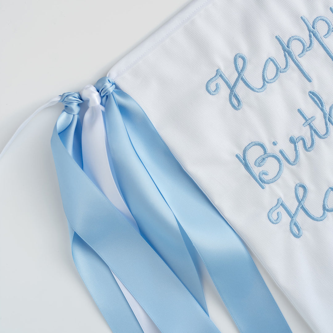 White with Blue Happy Birthday Banner