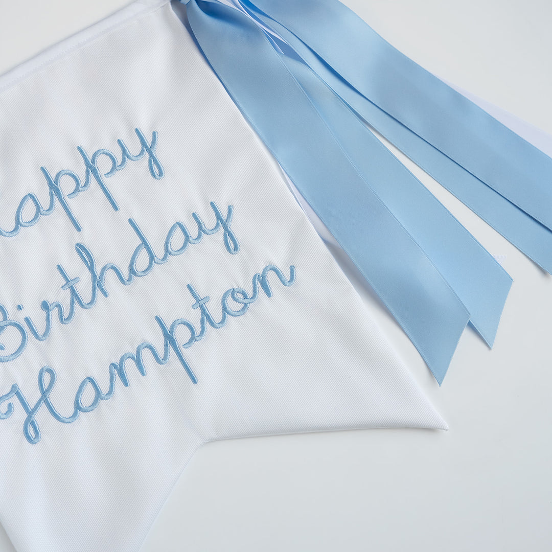 White with Blue Happy Birthday Banner