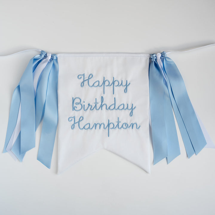 White with Blue Happy Birthday Banner