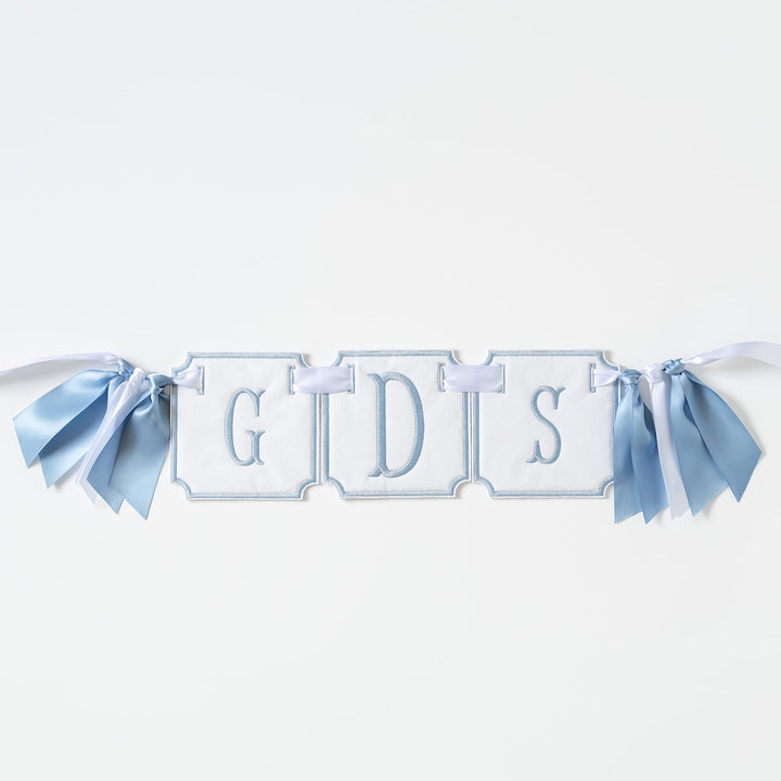 3 Piece Monogram Banner: White with Blue