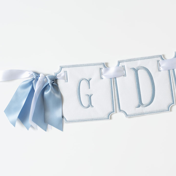 3 Piece Monogram Banner: White with Blue