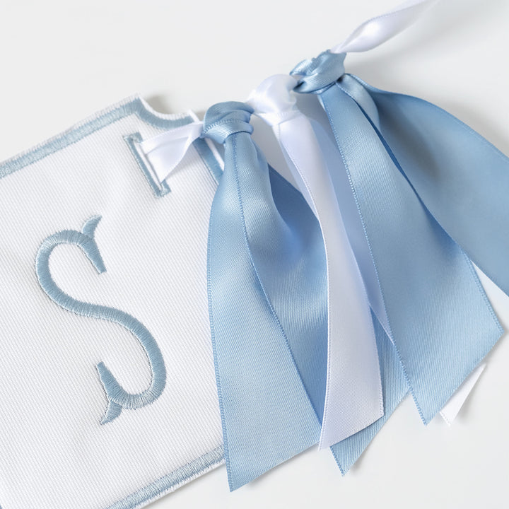 3 Piece Monogram Banner: White with Blue