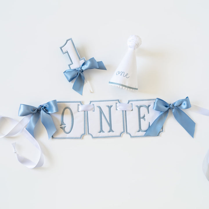 3 Piece ONE Banner: White with Blue
