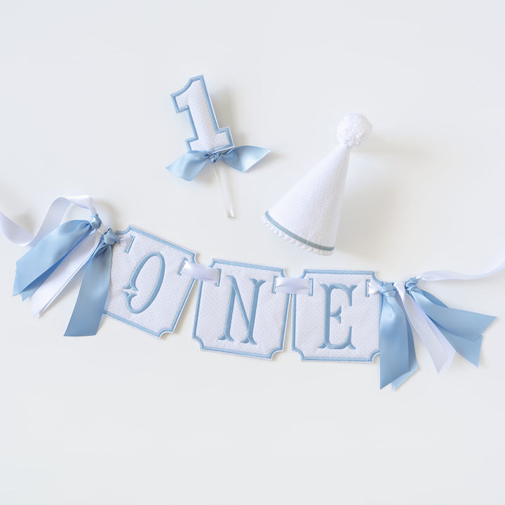 3 Piece ONE Banner: Blue Bitty Dot