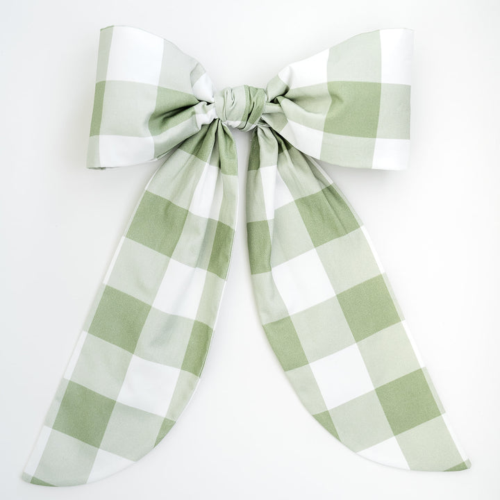 Sage Buffalo Check Sateen Bow Topper