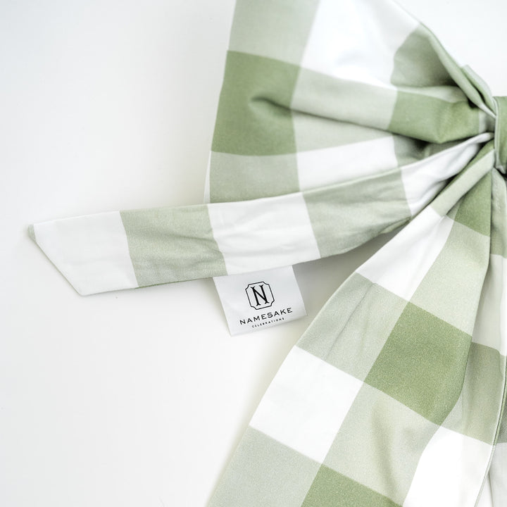 Sage Buffalo Check Sateen Bow Topper