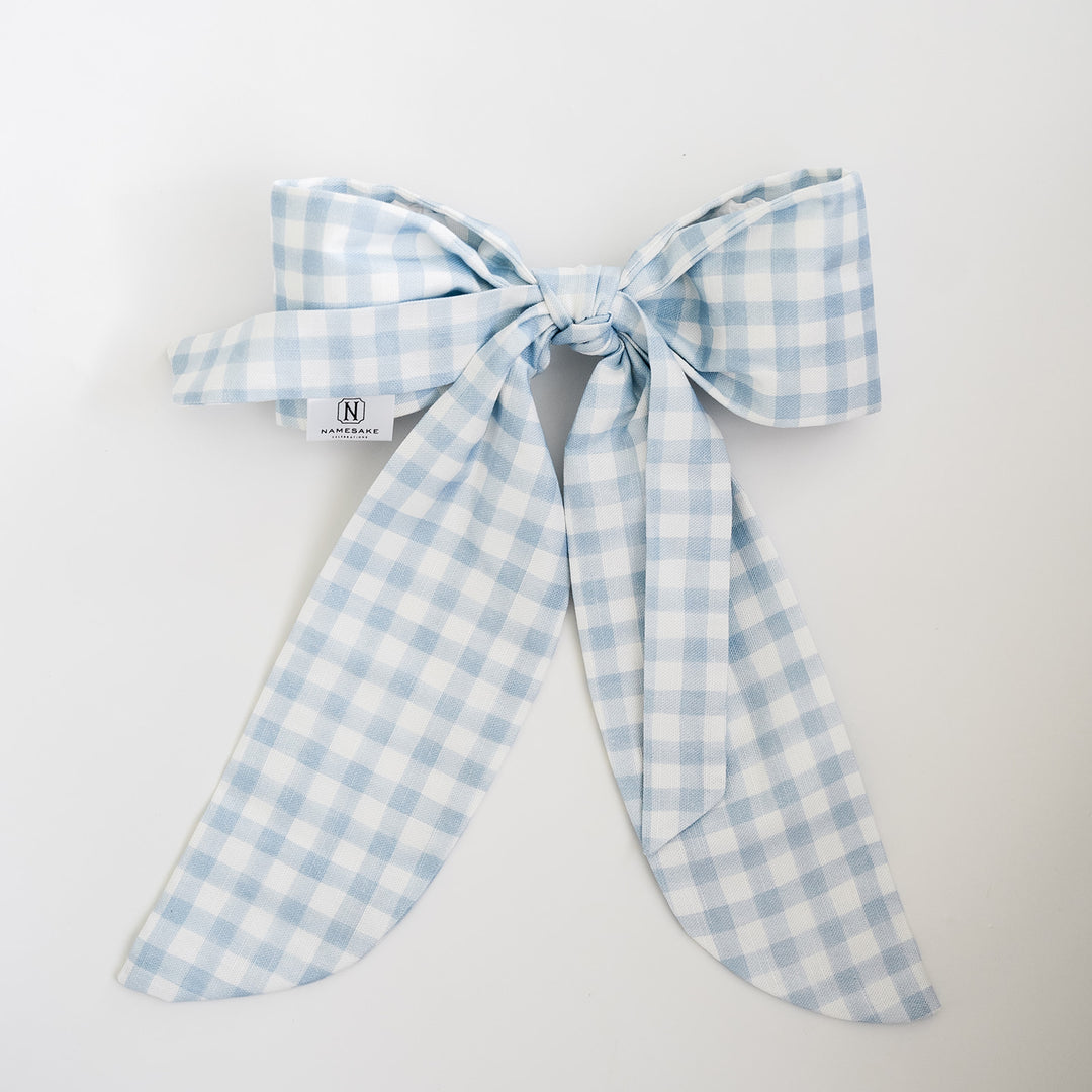 Little Blue Check Linen Tree Bow Topper