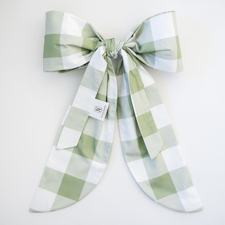 Sage Buffalo Check Sateen Bow Topper