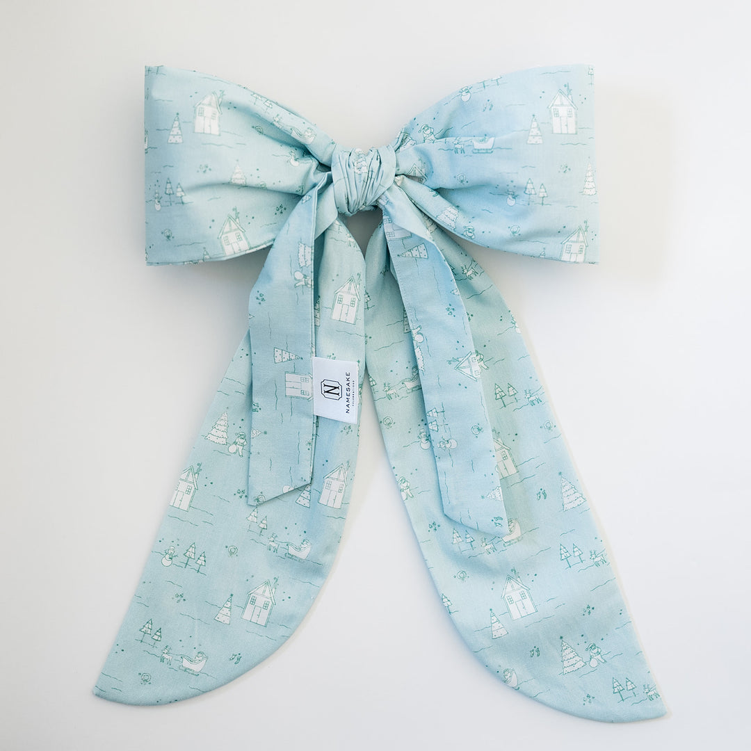 Blue Christmas Village Bow Topper