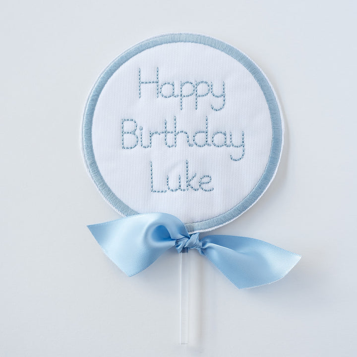 Happy Birthday Topper: White with Blue