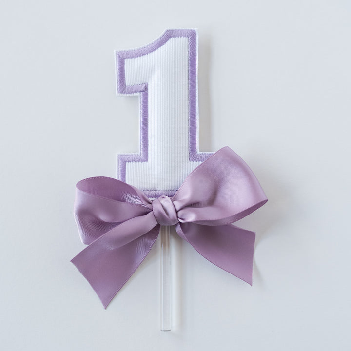 White with Lavender "1" Topper
