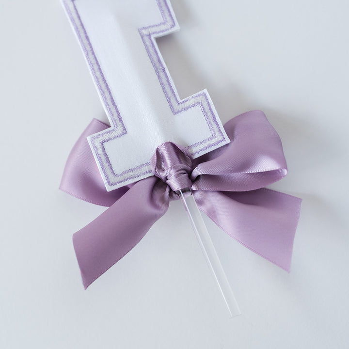 White with Lavender "1" Topper
