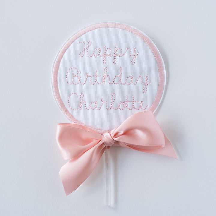 Happy Birthday Topper: White with Pink
