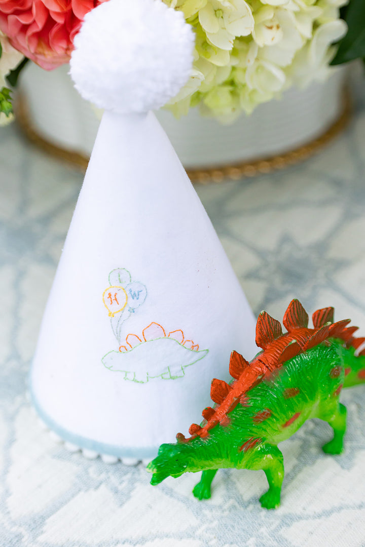 Dinosaur Shadow Stitch Hand Stitched Party Hat