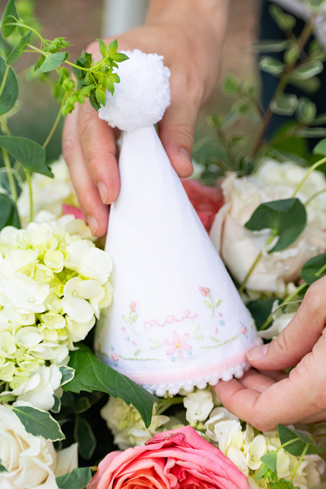 Flower Border Hand Stitched Party Hat
