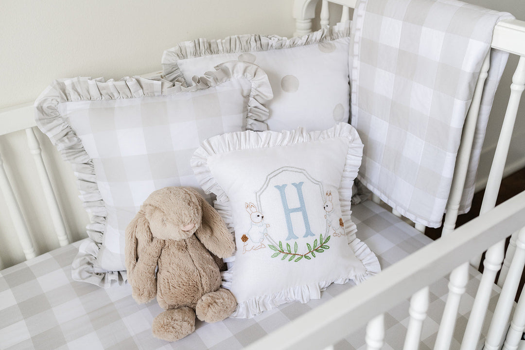 Gathered Crib Skirt in Oat Buffalo Check