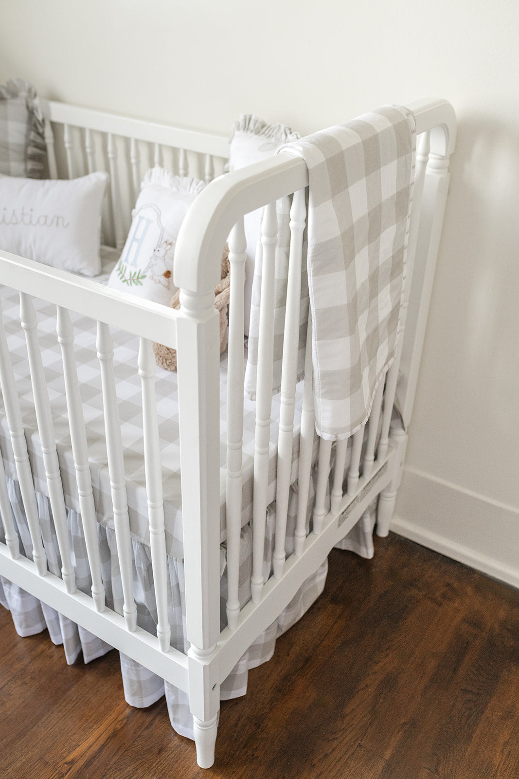 Gathered Crib Skirt in Oat Buffalo Check