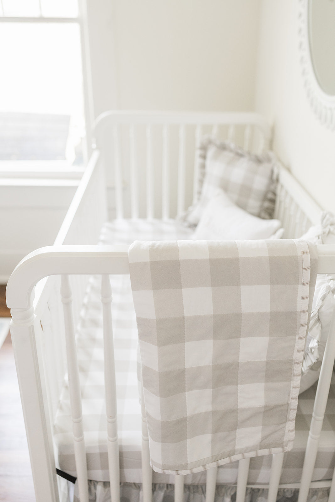 Gathered Crib Skirt in Oat Buffalo Check