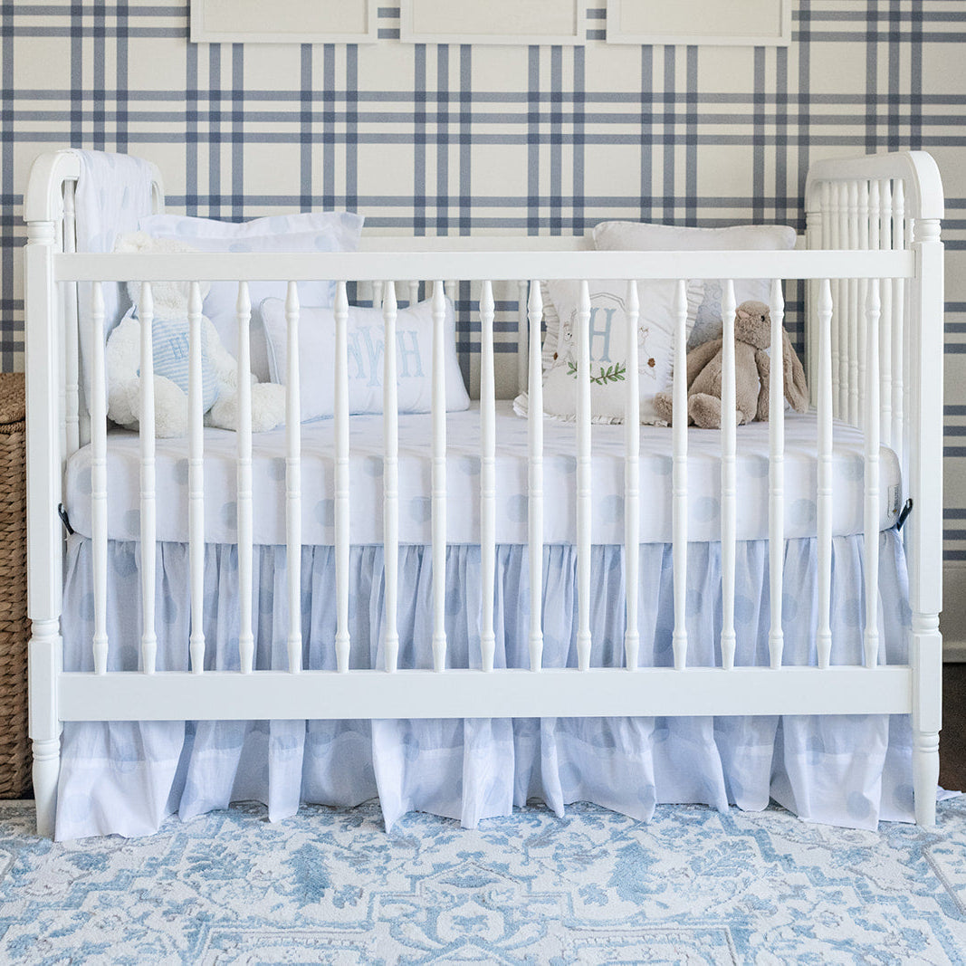 Gathered Crib Skirt in Blue Watercolor Dot