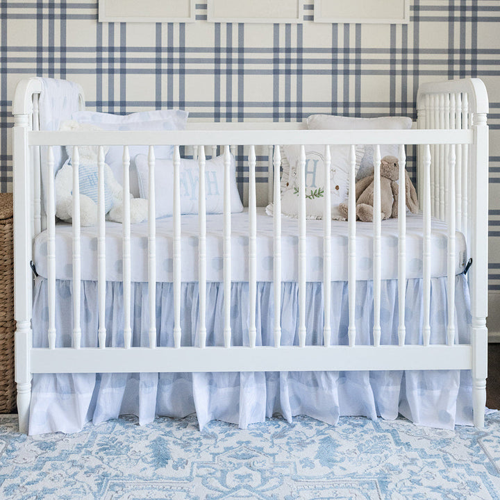 Gathered Crib Skirt in Blue Watercolor Dot