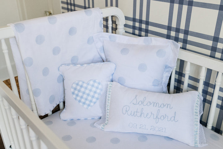 Heirloom Baby Blanket in Blue Lamb/Watercolor Dot