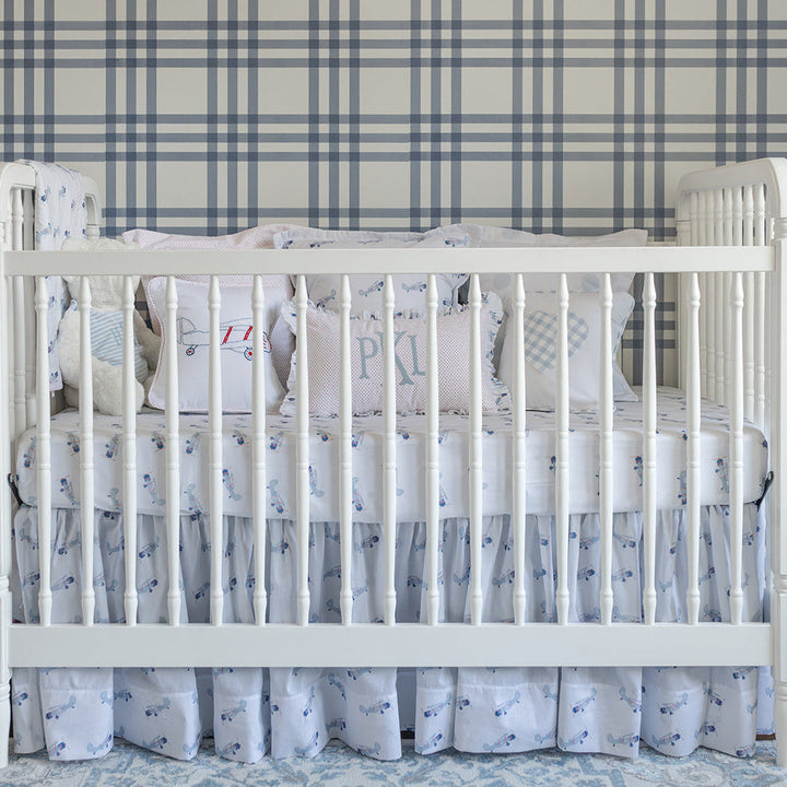 Gathered Crib Skirt in Flying Airplane