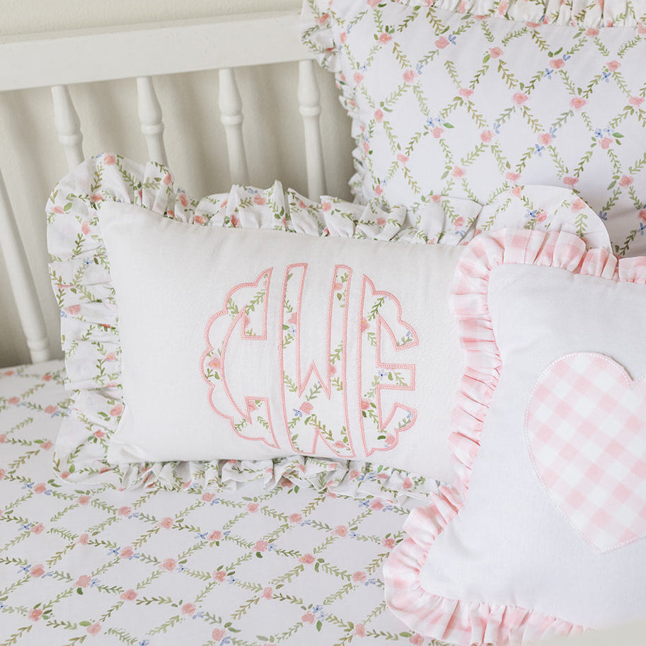 Lumbar Lattice Applique Monogram Pillow