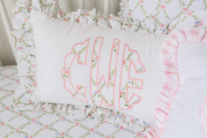 Lumbar Lattice Applique Monogram Pillow