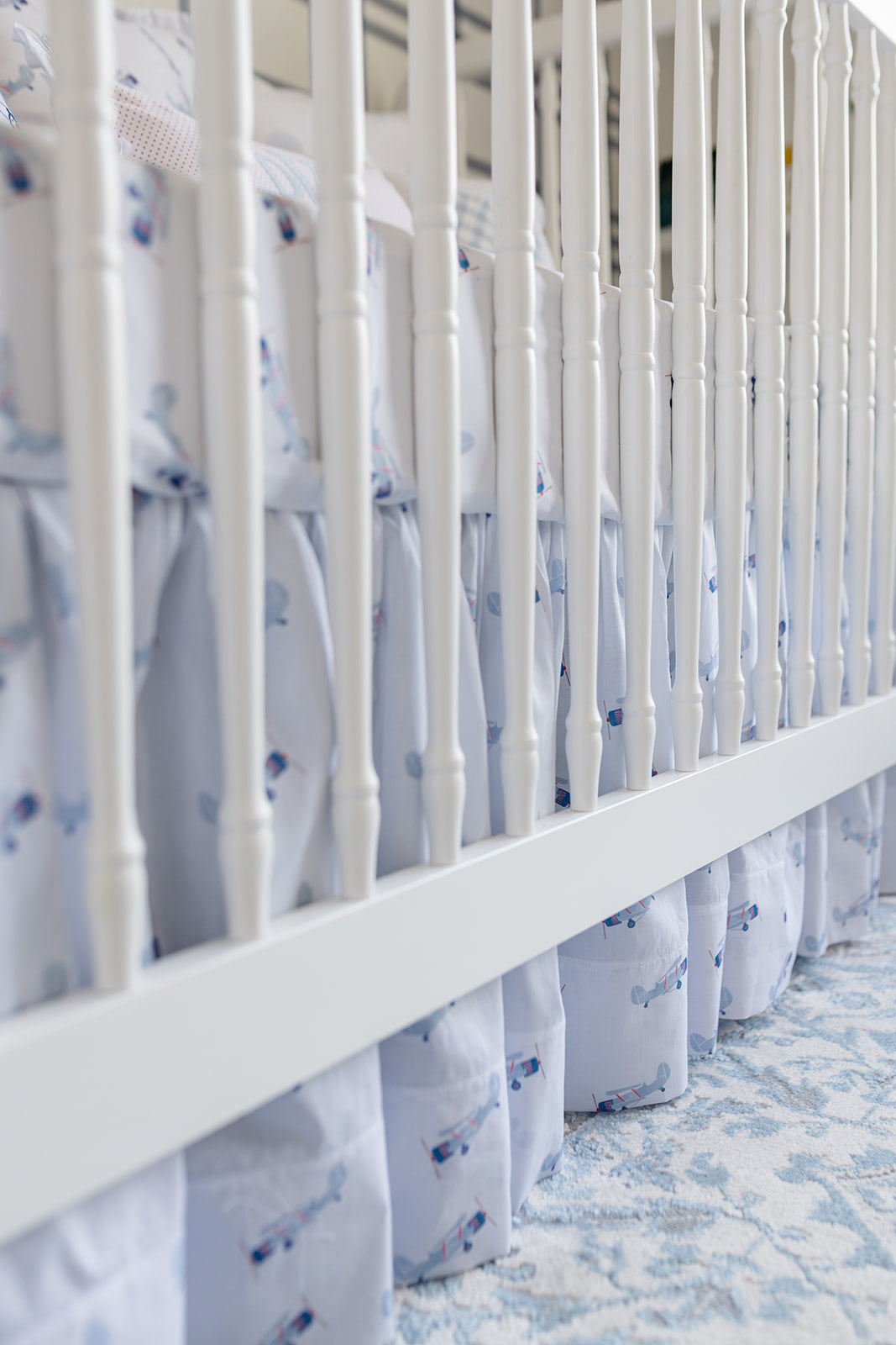 Gathered Crib Skirt in Flying Airplane