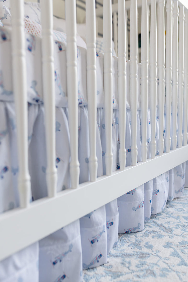 Gathered Crib Skirt in Flying Airplane