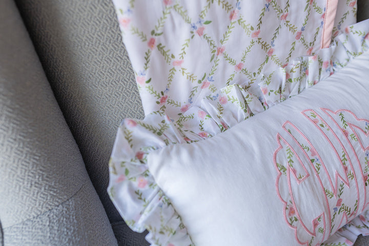 Lumbar Lattice Applique Monogram Pillow