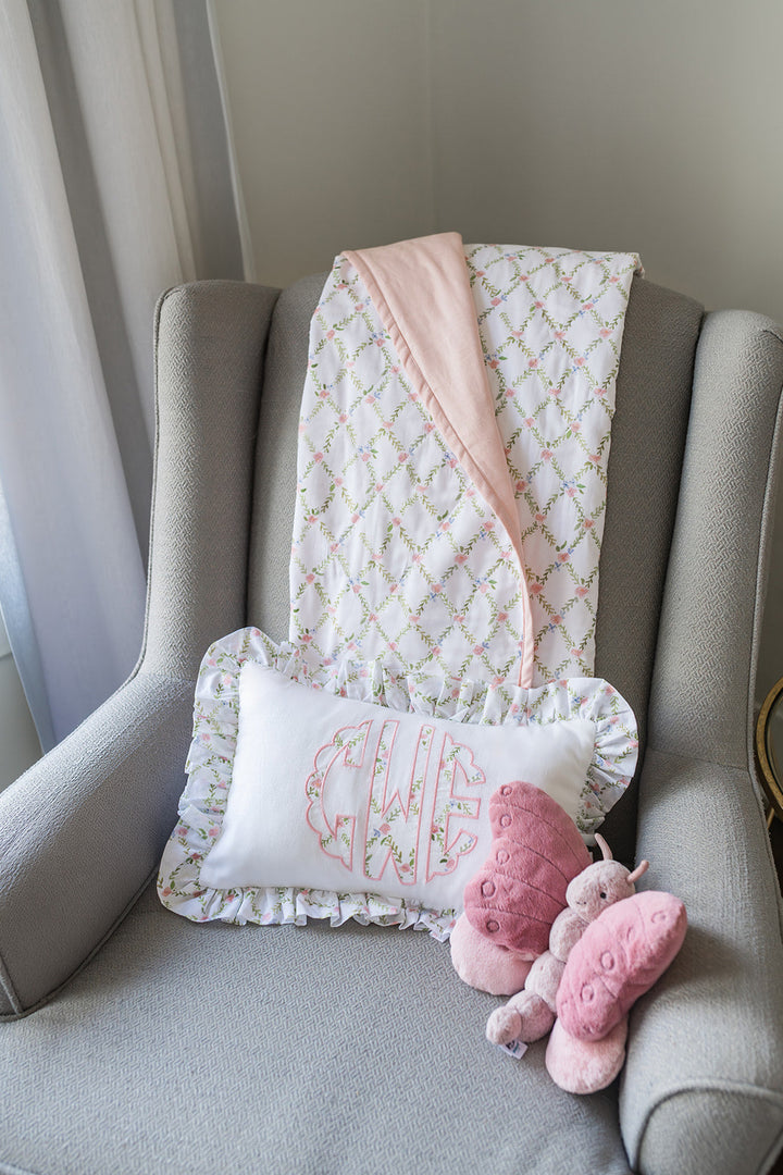 Lumbar Lattice Applique Monogram Pillow