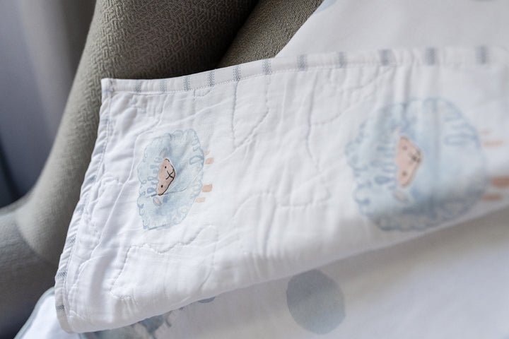 Heirloom Baby Blanket in Blue Lamb/Watercolor Dot