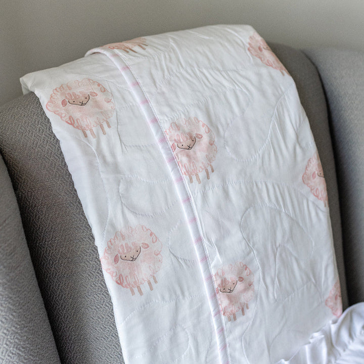 Heirloom Baby Blanket in Pink Lamb/Watercolor Dot