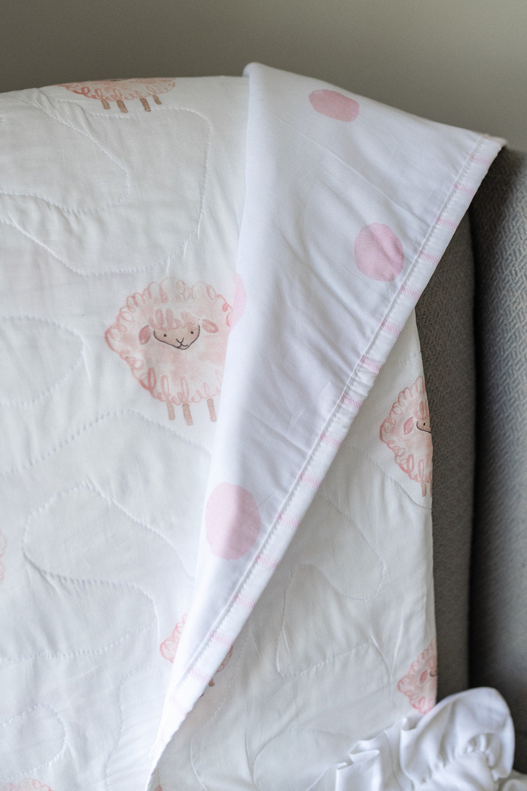 Heirloom Baby Blanket in Pink Lamb/Watercolor Dot