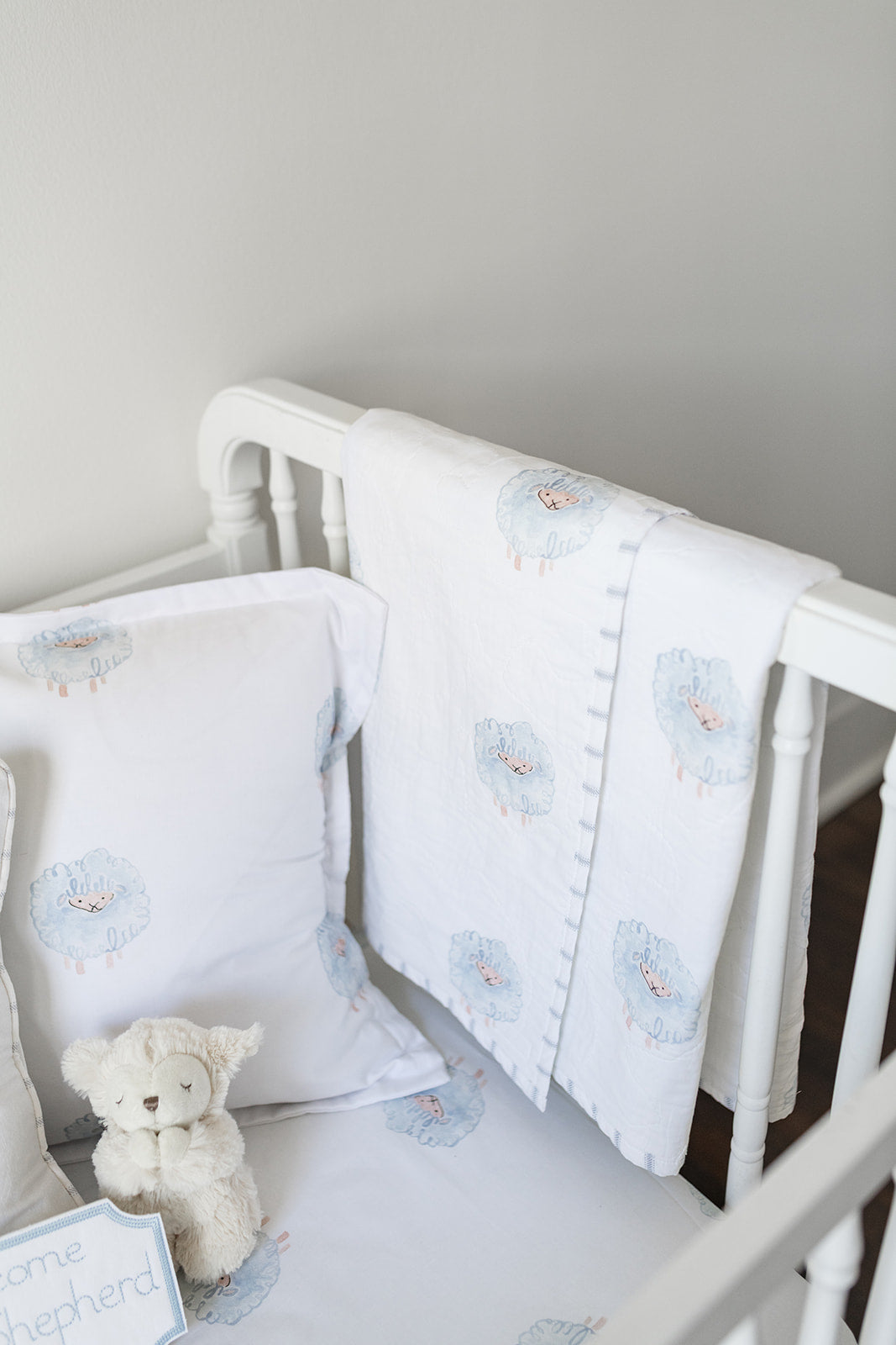 Heirloom Baby Blanket in Blue Lamb/Watercolor Dot