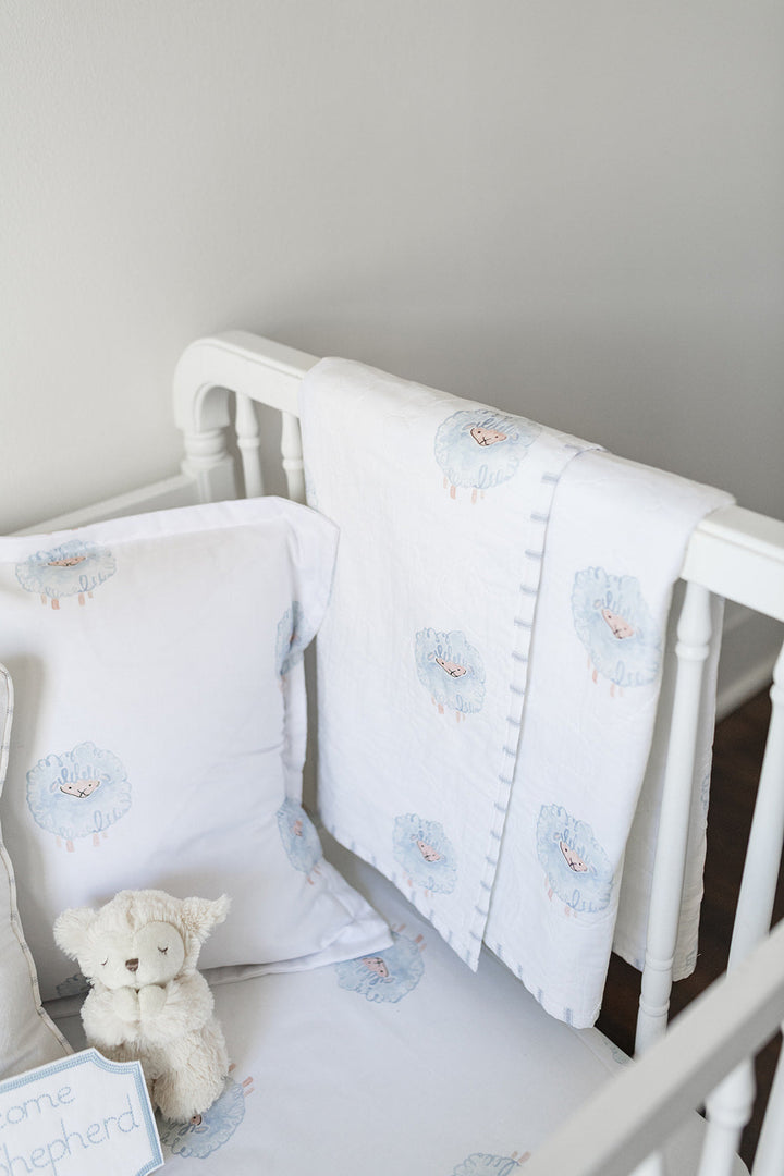 Heirloom Baby Blanket in Blue Lamb/Watercolor Dot