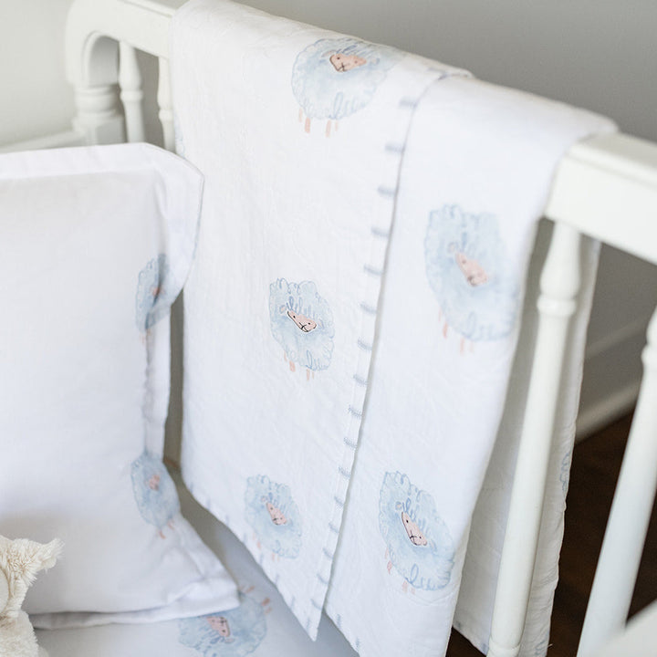 Heirloom Baby Blanket in Blue Lamb/Watercolor Dot