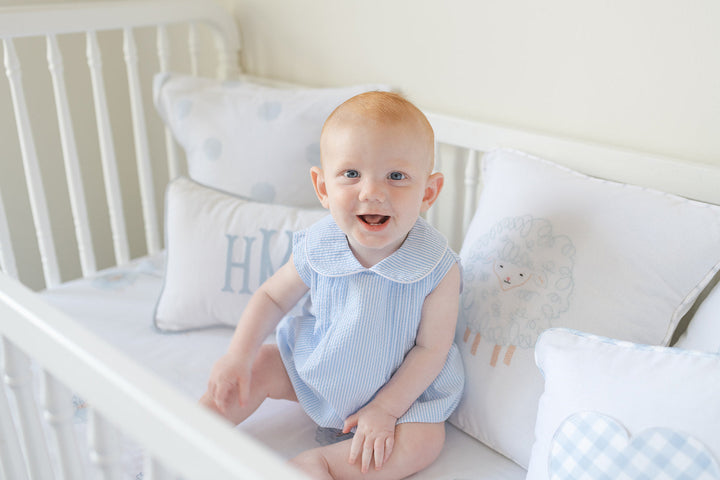 Hand Embroidered Blue Lamb Pillow