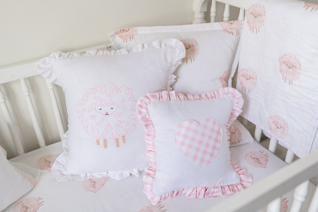 Heirloom Baby Blanket in Pink Lamb/Watercolor Dot