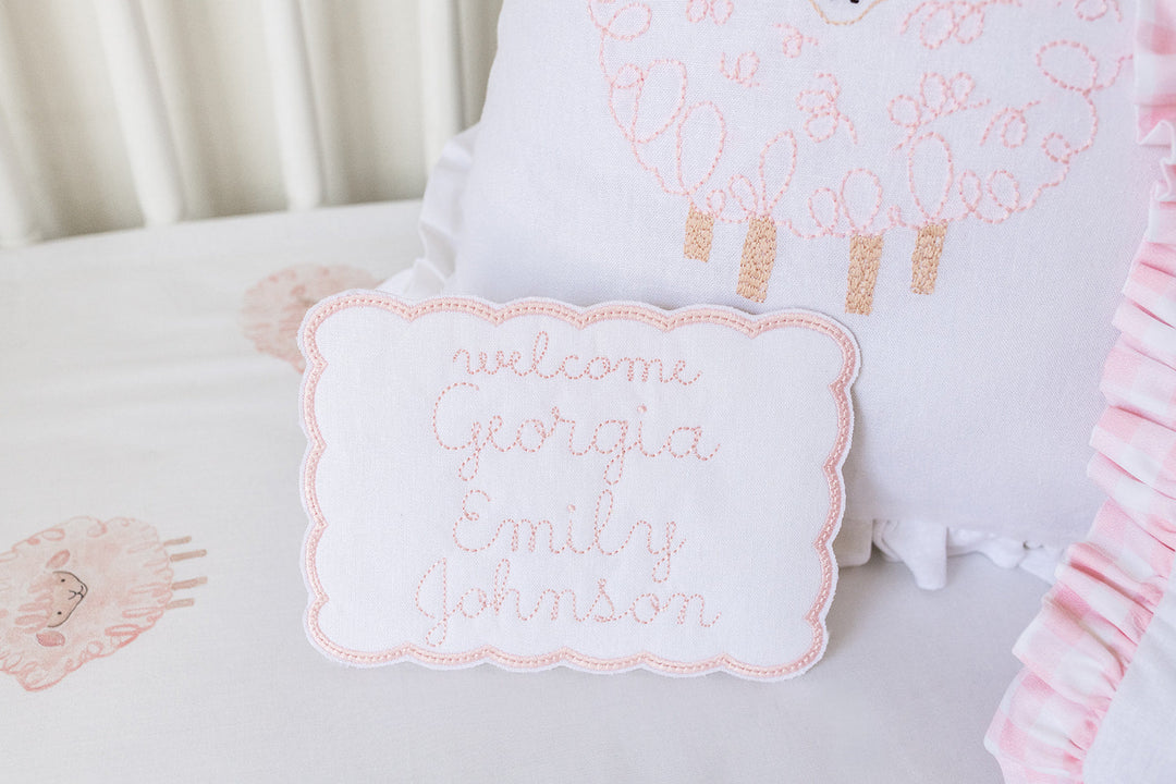 Hand Embroidered Pink Lamb Pillow