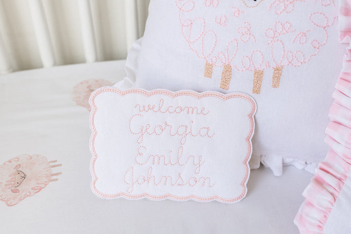 Hand Embroidered Pink Lamb Pillow